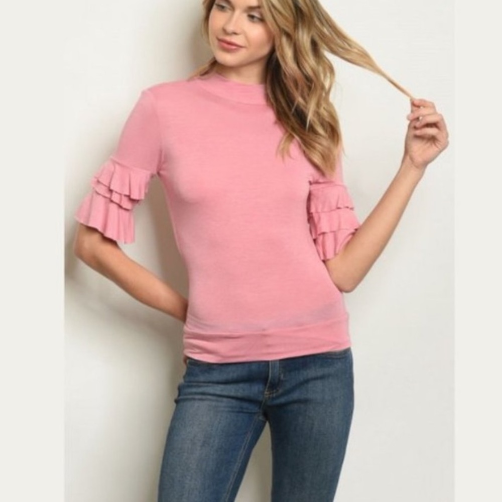 NEW- Pink Ruffle Top - Picture 3 of 5